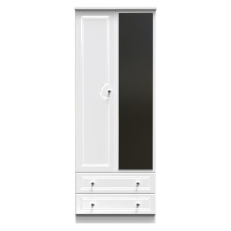 Welcome Furniture Lisbon Ready Assembled Wardrobe With 2 Doors And 2 Drawers With Mirror - White Gloss & White - Welcome Furniture | TJ Hughes