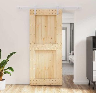 vidaXL Vidaxl - Puerta Corredera Con Herrajes Madera Maciza De Pino 90x210 Cm