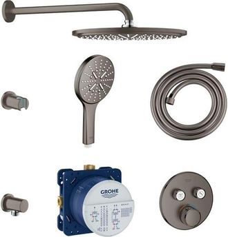 GROHE Grohtherm SmartControl Regendoucheset inbouw - hoofddouche 31cm - handdouche rond - wandarm - doucheslang 175cm - geborsteld hard graphite