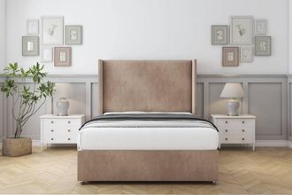 Comfort Beds Madrid Naples Divan Set 2 Drawers-54 Wingback in Light Brown | Size: King