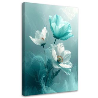 Feeby Cuadro Sobre Lienzo Delicadas Flores Bot&aacute;nicas Turquesas 70x100