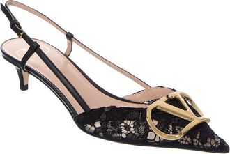Valentino Vlogo Signature 40 Lace & Leather Slingback Pump