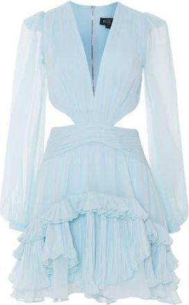 PatBo Silk Plisse Essence Cut Out Mini Dress in Light Blue at Nordstrom, Size 12