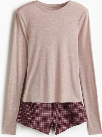 H&M Pyjama - Beigemeliert/Weinrot