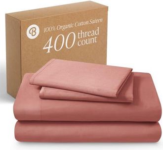 Bare Home 400 Thread Count Organic Cotton Sateen Sheet Set in Dusty Rose at Nordstrom, Size Queen