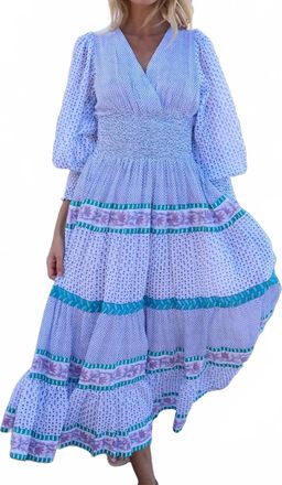 Oliphant V-Neck Smocked Waist Midi Dress In Capri Blue