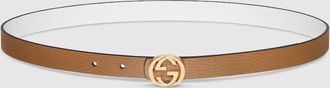 Gucci Reversible Thin Belt, White, Leather