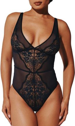 Thirdlove All Day Lace Unlined Thong Bodysuit in Black at Nordstrom, Size X-Large