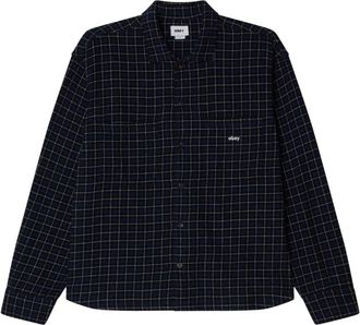 Obey Adams Woven Academy Shirt - Heren - Casual Overhemden - Blauw - S - Katoen - Overhemden