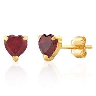 MAX + STONE 14K White or Yellow Gold 3 Prong Heart Shape Gemstone Stud Earrings