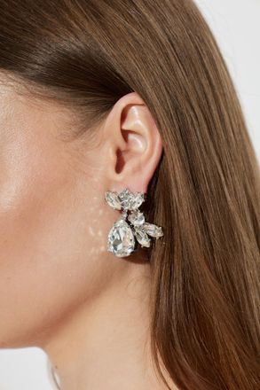 Self Portrait Earrings With Sparkling Crystals, Womens, Silver