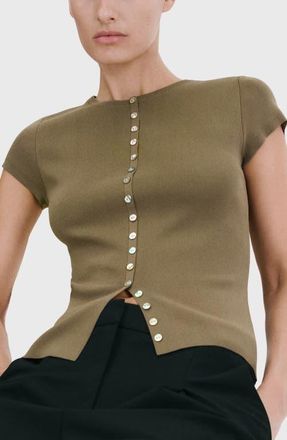 Mango Open Stitch Short Sleeve Cardigan in Medium Brown at Nordstrom, Size X-Large