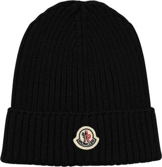Moncler Rib Knit Beanie - unisex - Hoeden - Zwart - L - Accessoires