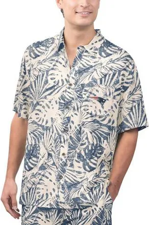 Margaritaville Mens Margaritaville Tan New England Patriots Sand Washed Monstera Print Party Button-Up Shirt in Cream at Nordstrom, Size Medium