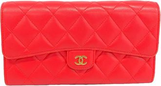 Chanel Pink Leather Long Wallet (Bi-Fold) (Pre-Owned)