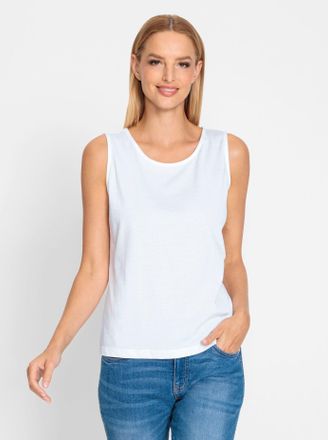 Heine Shirttop HEINE, Damen, Gr. 48, weiss (wei&szlig;), 64% Baumwolle, 36% Polyester, unifarben, Rundhals, Tops Shirttop