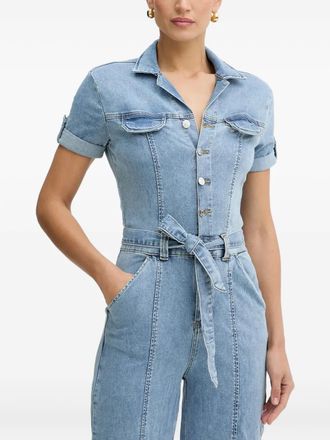 Guess Co Jumpsuit met knoopsluiting en ceintuur - Blauw