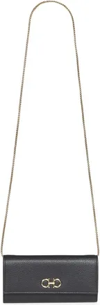 Ferragamo Tassen, Dames, Zwart, ONE Size, Leer, Gancini Portemonnee aan ketting