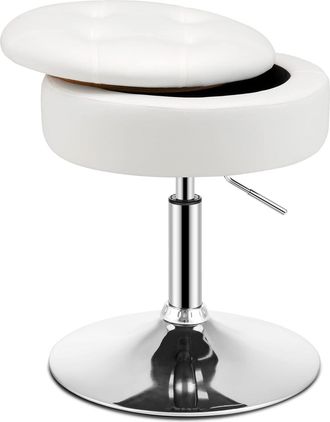 Costway Costway - Taburete De Tocador Con Almacenamiento, Otomana Redonda De Cuero Pu Giratorio A 360&deg;, Taburete De Maquillaje Ajustable En Altura Con Tapa Ab