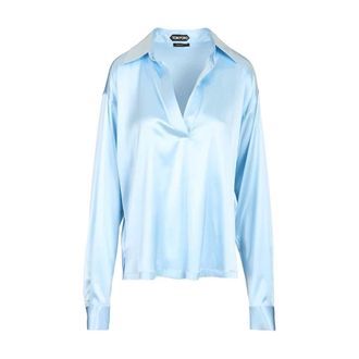 Tom Ford Stretch Silk Satin Polo - female - Tom Ford - Blouses - Blue - XS - Blouses & Shirts