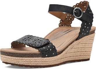 Aetrex Sydney Wedge Sandal Womens Sandals Black Cutout : EU 43 (US Womens 11.5-12) M (B), Leather