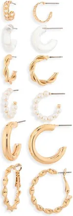 BP. Pack of 6 Assorted Hoop Earrings in Ivory- Gold at Nordstrom