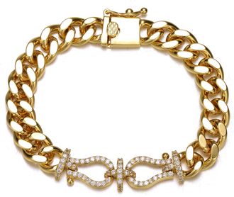 Rachel Glauber 14k Gold Plated with Cubic Zirconia Love Knot Miami Cuban/Curb Chain Bracelet