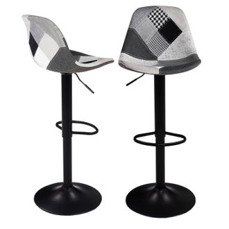 IDMarket Set Di 2 Sgabelli Da Bar Design Con Motivo Patchwork Nero, Grigio Y Bianco Karl