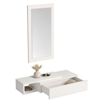 Dmora Mueble De Entrada Ingria, Espejo Incluido, Un Caj&oacute;n, Un Estante, 82x30x16h Cm Blanco