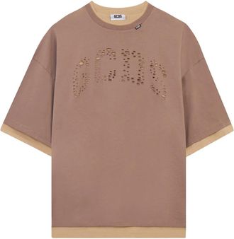 GCDS T-shirt met dubbel laag effect - Heren - T-shirts - Bruin - XS - Katoen - Tops