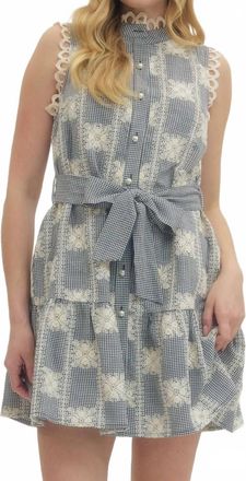Entro Lacy And Gingham Sleeveless Mini Dress In Navy Blue
