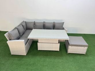 Fimous 7 Seat Garden Furniture Corner Sofa with Armchair Big Footstool in Light Grey