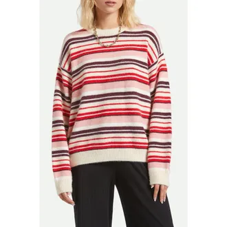 Brixton Cozy Stripe Crewneck Sweater in Pink/Red Multi Stripe at Nordstrom, Size X-Small