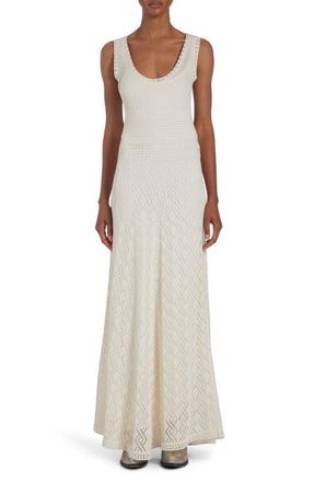 Golden Goose Sleeveless Pointelle Maxi Sweater Dress in Ecru at Nordstrom, Size Small