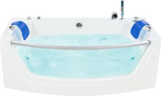 Beliani Ba&ntilde;era De Hidromasaje De Acr&iacute;lico Sanitario Blanco Y Vidrio Rectangular Doble 119 X 85 Cm Con Reposacabezas Dise&ntilde;o Moderno Fuerte