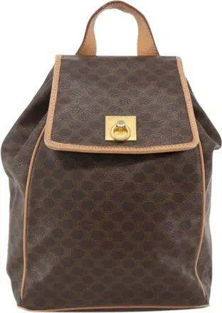 Celine Vintage Drawstring Flap Macadam Coated Canvas Brown Canvas Backpack Bag (Pre-Owned)