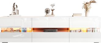 STILVORA Mueble Tv Con 2 Puertas, 1 Caj&oacute;n Y 1 Hueco Abierto Con Led, Frente Brillante Para Sal&oacute;n, 160&times;39&times;45 Cm, Blanco