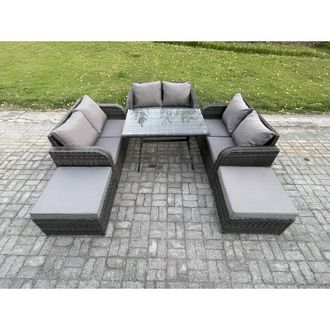 Fimous Fimous Garden Furniture Sets 8 Seater Rattan Furniture Manual Wicker Patio Sofa Patio Conversation Set with 2 Big Footstool Dark Grey Mixed