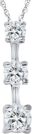 Pompeii3 1ct Three Stone Diamond Stick Pendant 14K White Gold