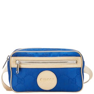 Gucci Beige Blue Nylon Leather Sling Bag (Pre-Owned)