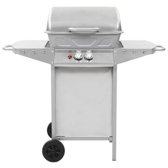 Berkfield Home Gas BBQ Grill with 2 Cooking Zones Silver Stainless Steel