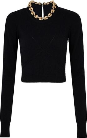 Paco Rabanne chain-link ribbed knitted top - women - Wool/Cashmere - L - Black