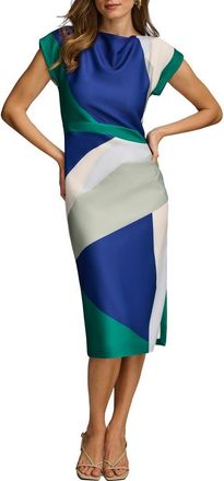 DKNY Colorblock Scuba Knit Midi Dress in Lawn Multi at Nordstrom, Size 14