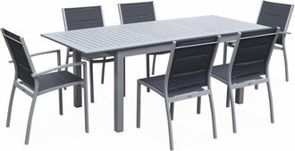 Sweeek Mesa de jardin, conjunto para exterior, gris oscuro, 6 plazas