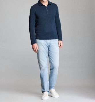 Billy Reid Long-Sleeve Herringbone Polo In Carbon Blue