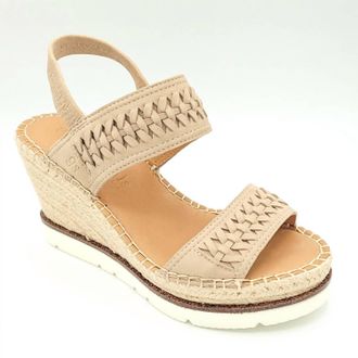 Gentle Souls Womens Elyssa Two Band Braid Wedge Sandal In Mushroom