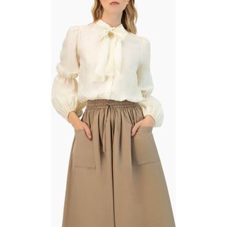 Ivonne Long Sleeve Blouse with Neck Tie in Ivory at Nordstrom, Size 10