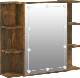 vidaXL Mueble Con Espejo Y Luces Led Roble Ahumado 70x16,5x60 Cm Vidaxl