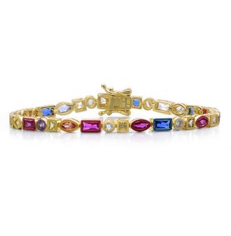 Rachel Glauber 14K Gold Plated with Multi-Color Varied-Shape Cubic Zirconia Tennis Bracelet