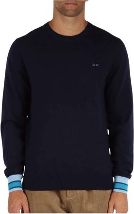 Sun 68 Gestreepte manchetstijl - Heren - Ronde hals truien - Blauw - XL - Truien & Vesten